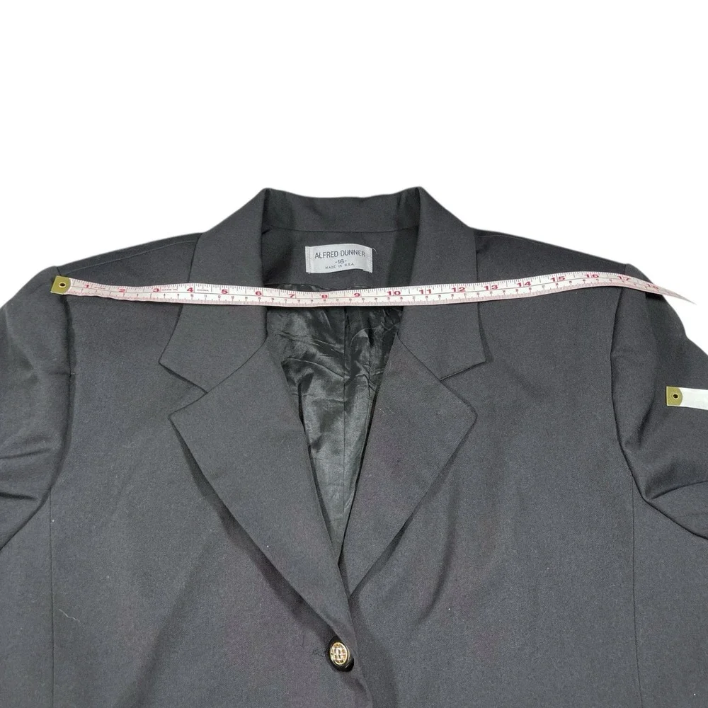 Alfred Dunner 16 Black Blazer‎ Three Button Flap Pockets Vintage Dark Academia